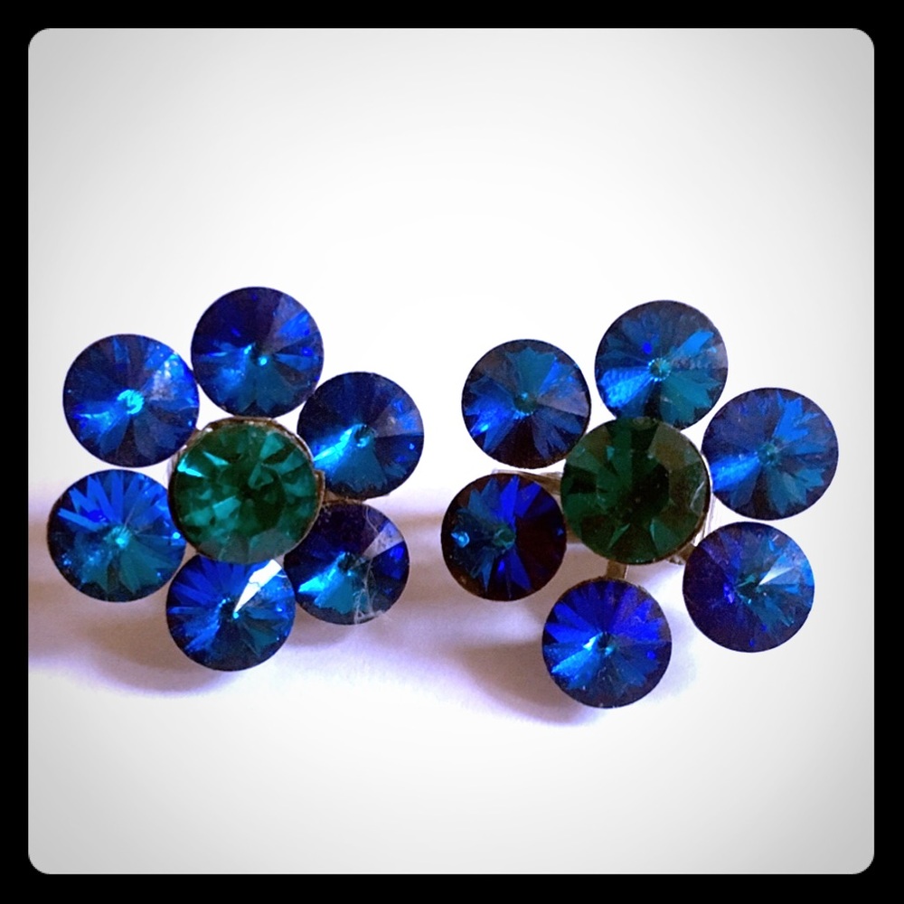 Bright Blue Clip On Earrings